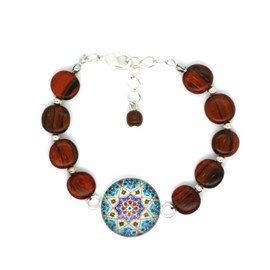 Bracelet  acajou et cabochon mandala