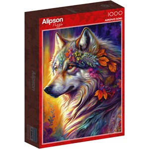 Puzzle 1000 pièces loup avec fleurs