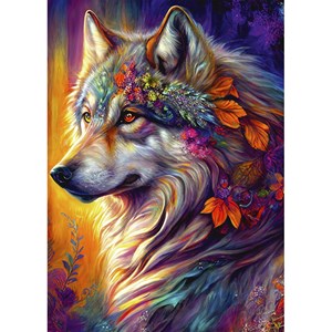 Puzzle 1000 pièces loup avec fleurs