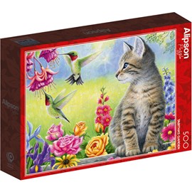 Puzzle 500 pièces chat dans jardin