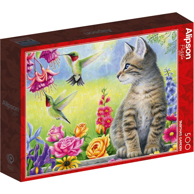 Puzzle 500 pièces chat dans jardin