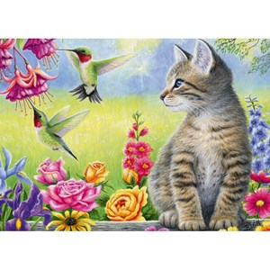 Puzzle 500 pièces chat dans jardin