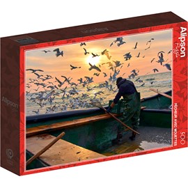 Puzzle 500 pièces pêcheur avec mouettes
