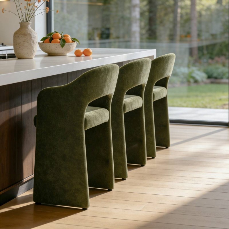 Tabouret de bar tissu vert kaki