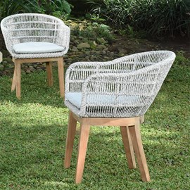 Fauteuils en résine tressée grise chiné lounge avec coussin (lot de 2)