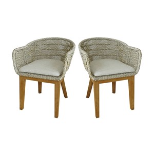 Fauteuils en résine tressée grise chiné lounge avec coussin (lot de 2)