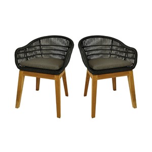 Fauteuils en résine tressée noire lounge avec coussin (lot de 2)