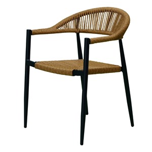 Fauteuil aluminium noir et corde tressée naturelle casamance