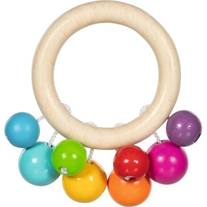 Hochet anneau en bois avec perles arc-en