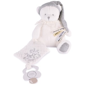 Peluche attache-sucette ours pantin argent (20 cm)