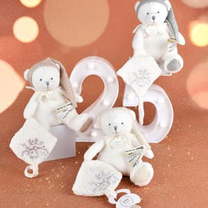 Peluche attache-sucette ours pantin argent (20 cm)