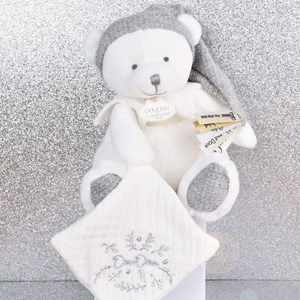 Peluche attache-sucette ours pantin argent (20 cm)