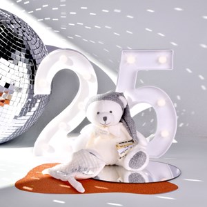 Peluche attache-sucette ours pantin argent (20 cm)