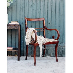 Fauteuil à rayures en bois et tissu n°752