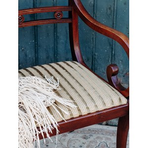 Fauteuil à rayures en bois et tissu n°752