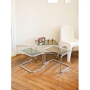 Tables gigognes chromées en verre n°839