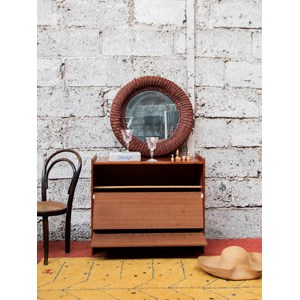 Meuble à chaussures bas en bois foncé n°534