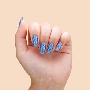Vernis autocollant cinderella - manucure facile longue tenue Bleu pailleté