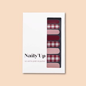 Vernis autocollant gingham love - manucure facile longue tenue Vichy bordeaux