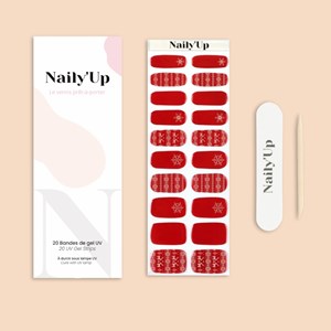 Stickers ongles en gel pull de noël - manucure facile en gel uv Rouge flocons
