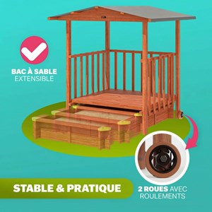 Bac à sable merle 133x127 cm en bois avec toit uv50