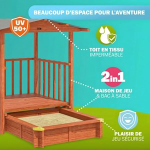 Bac à sable merle 133x127 cm en bois avec toit uv50
