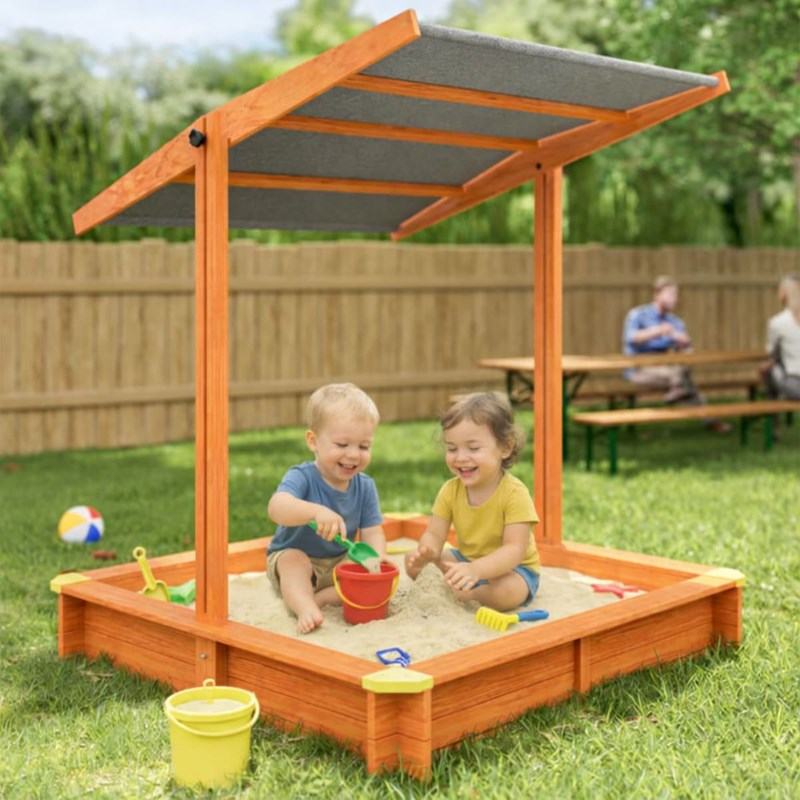 Babykare - Bac à sable sami 120x120 cm en bois avec toit uv50