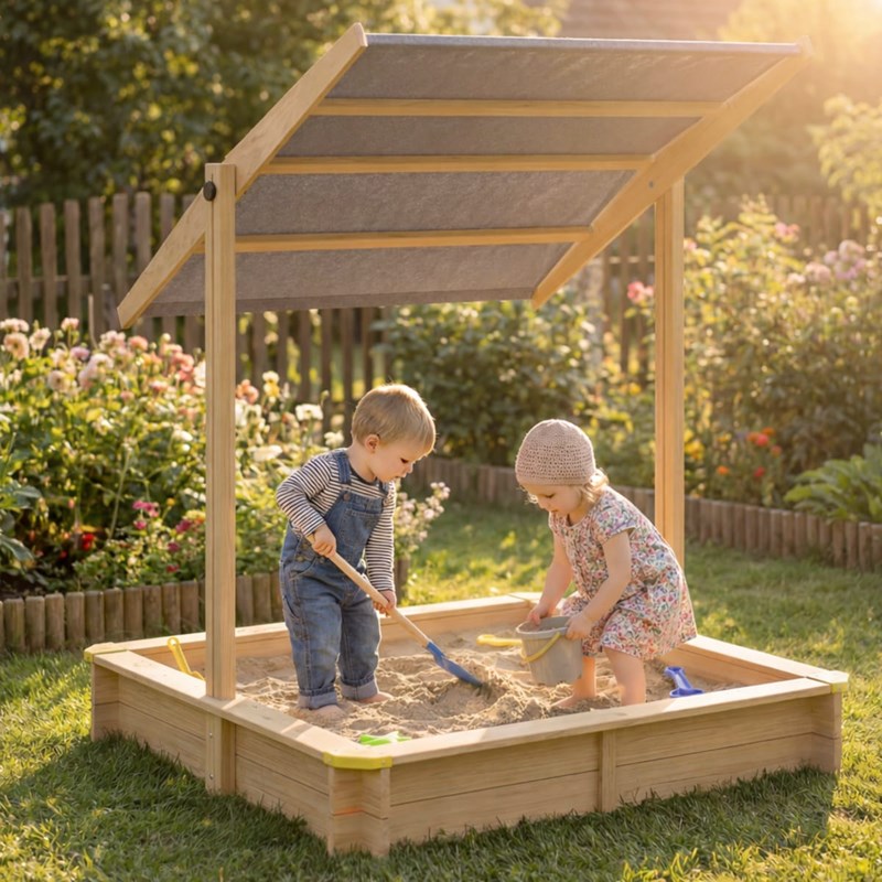 Bac à sable samu 120x120 cm en bois avec toit uv50