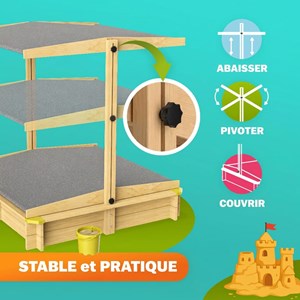 Bac à sable samu 120x120 cm en bois avec toit uv50
