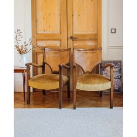 Paire de fauteuils cannés en tissu n°760