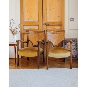 Paire de fauteuils cannés en tissu n°760