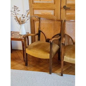 Paire de fauteuils cannés en tissu n°760