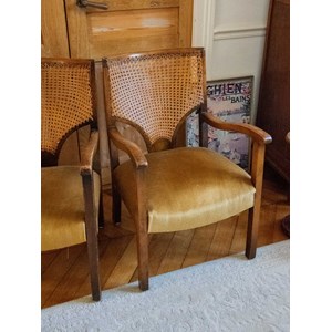 Paire de fauteuils cannés en tissu n°760