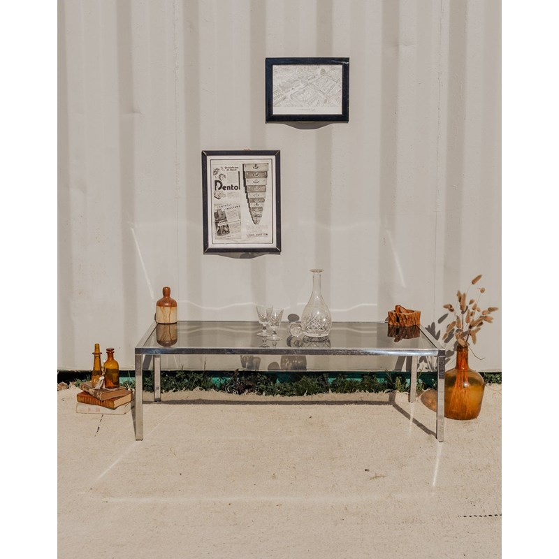 Table basse chromée en verre n°845