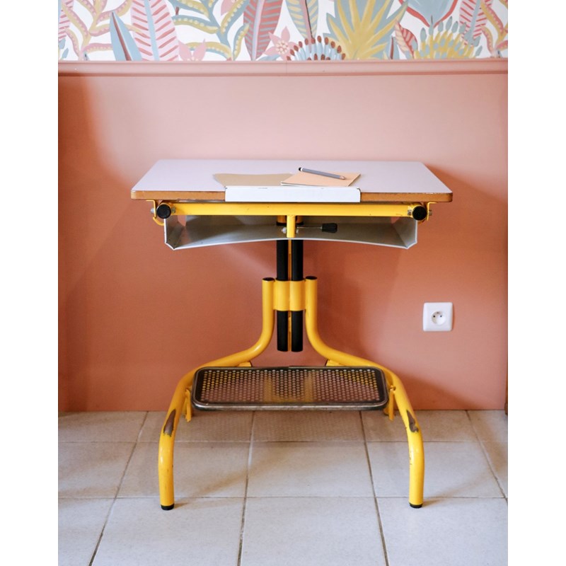 Bureau d'écolier en métal et bois n°500