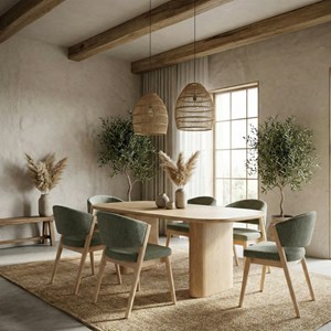 Alba-chaise bois naturel et tissu trendy sauge (x2)