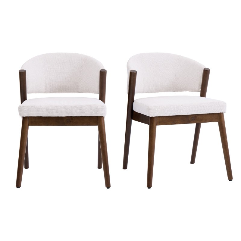 Alba-chaise bois patiné noyer et tissu trendy ecru (x2)