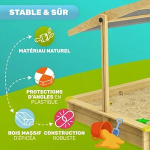 Bac à sable fritzi 140x140x120 cm avec toit solaire