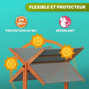 Bac à sable max 140x140 cm en bois avec toit uv50
