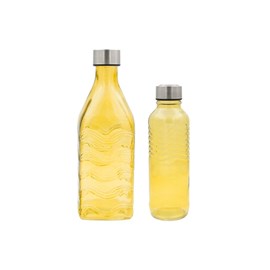 Lot de 2 bouteilles jaunes en verre coloré, gloupop