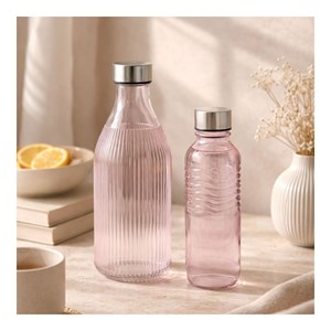 Lot de 2 bouteilles roses en verre coloré, gloupop