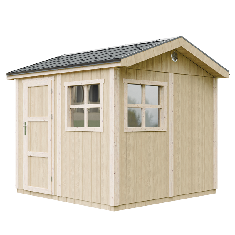 Timbela - Abri de jardin qualité premium 5,9m² h252x250x294cm bardeaux bitumineux beige