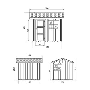 Abri de jardin qualité premium 5,9m² h252x250x294cm bardeaux bitumineux beige