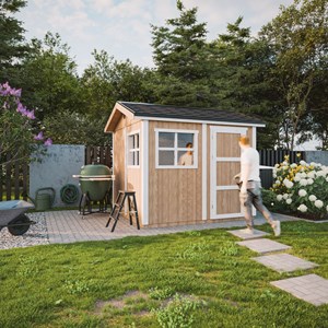 Abri de jardin qualité premium 5,9m² h252x250x294cm bardeaux bitumineux rouge