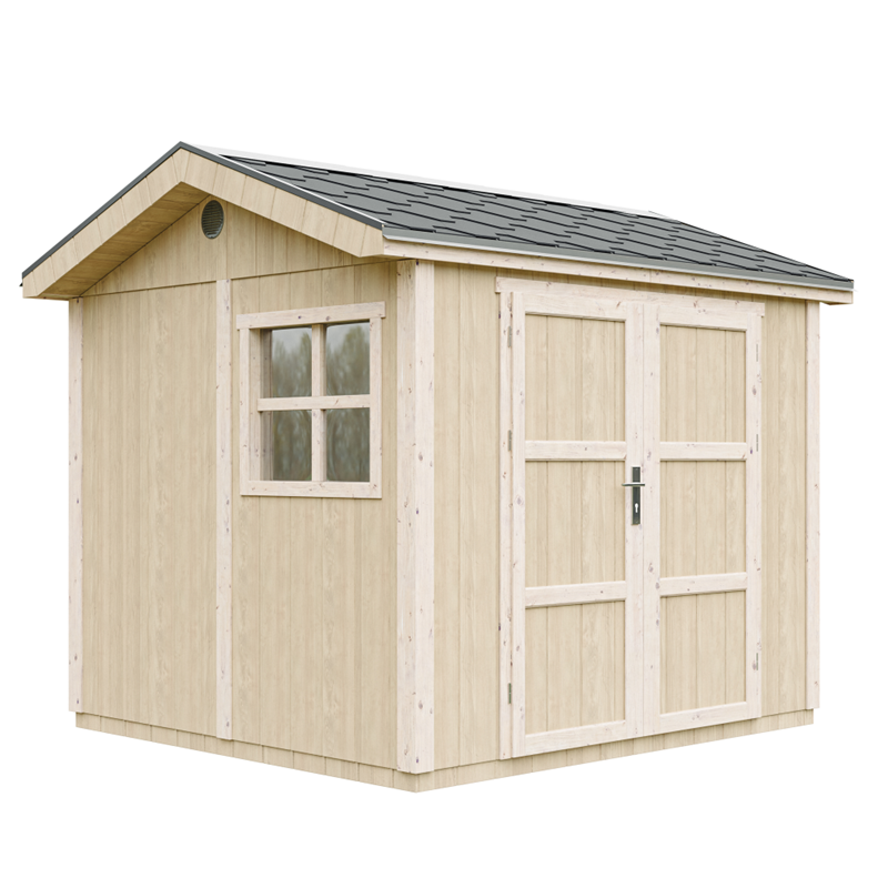 Timbela - Abri de jardin qualité premium 5,9m² h252x250x294cm bardeaux bitumineux beige
