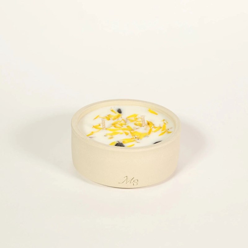 Bougie grès 200g pétales de tournesol