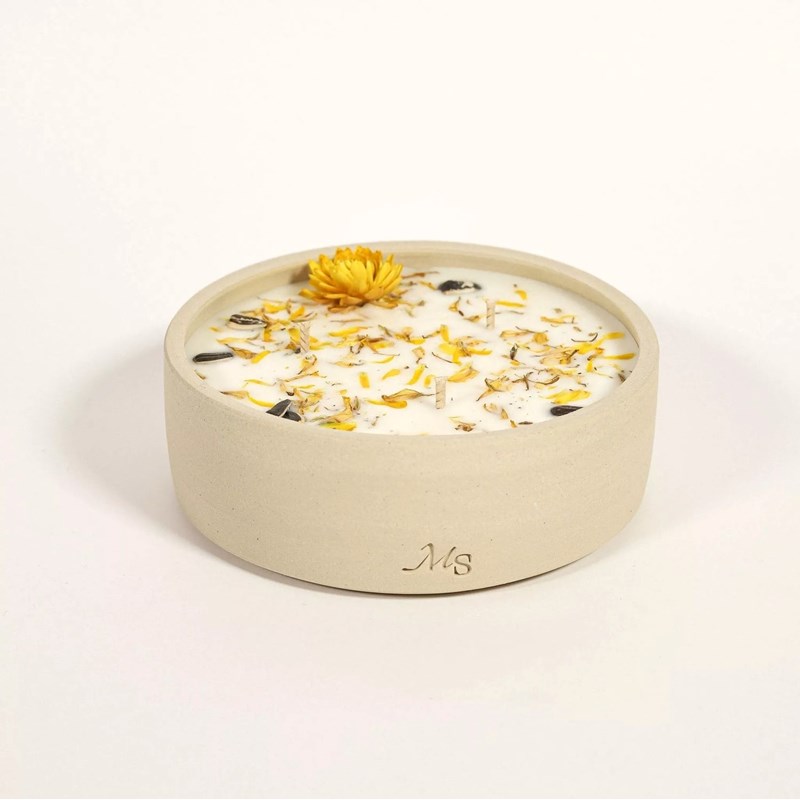 Bougie grès 300g pétales de tournesol