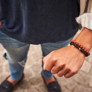 Bracelet homme en bois et en jaspe rouge