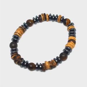 Bracelet homme en bois et oeil de tigre