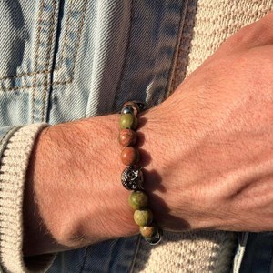 Bracelet homme en unakite avec hibou